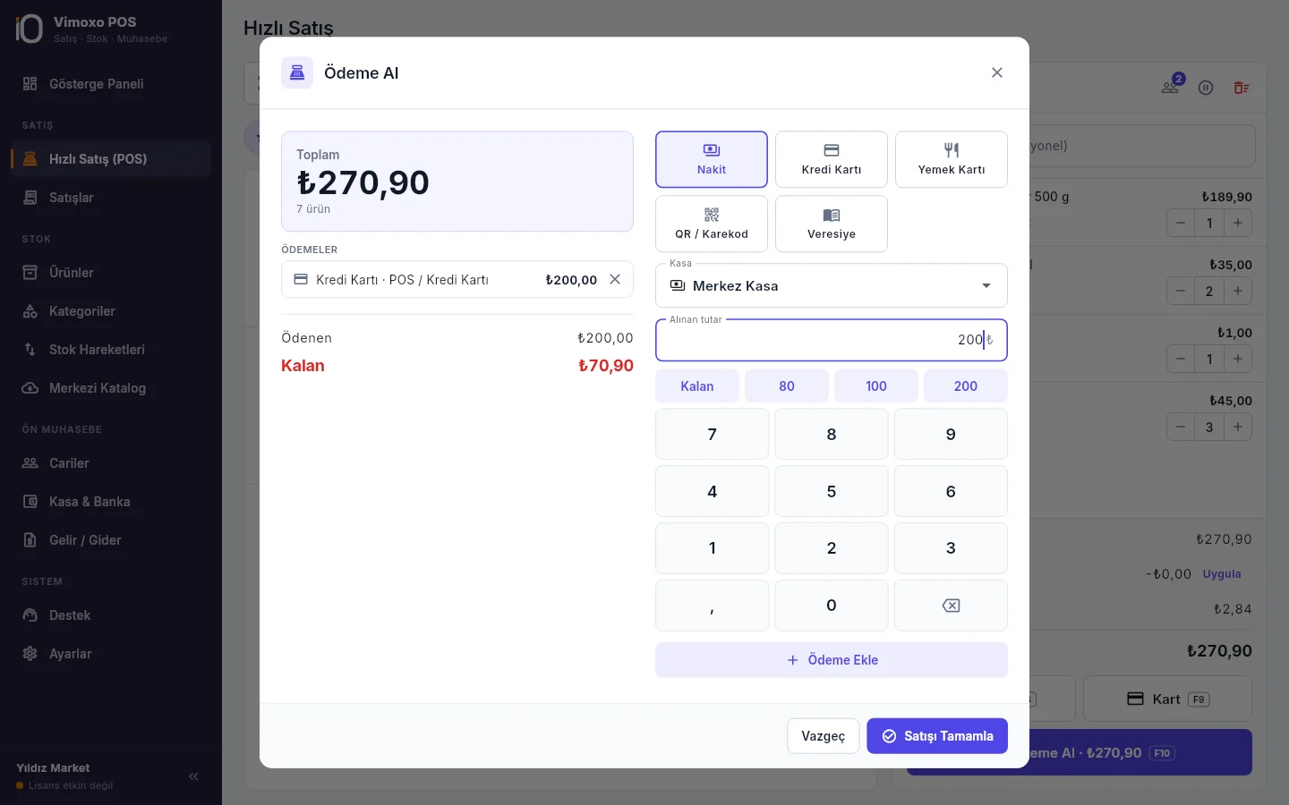 Vimoxo POS parçalı ödeme ekranı